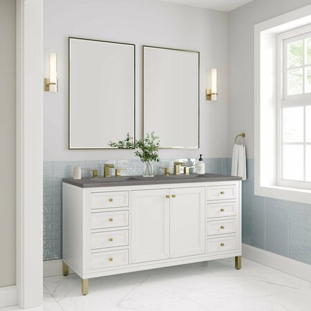 James Martin Vanities Chicago 60in Double Vanity, Glossy White w/ 3 CM Grey Expo Top 305-V60D-GW-3GEX